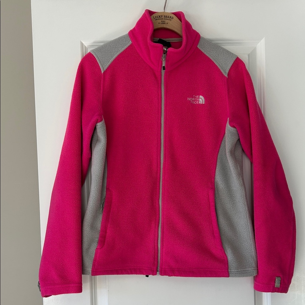 The North Face Pink & Grey Full Zip Fleece w Zip Pockets w MEASUREMENTS Sz Med